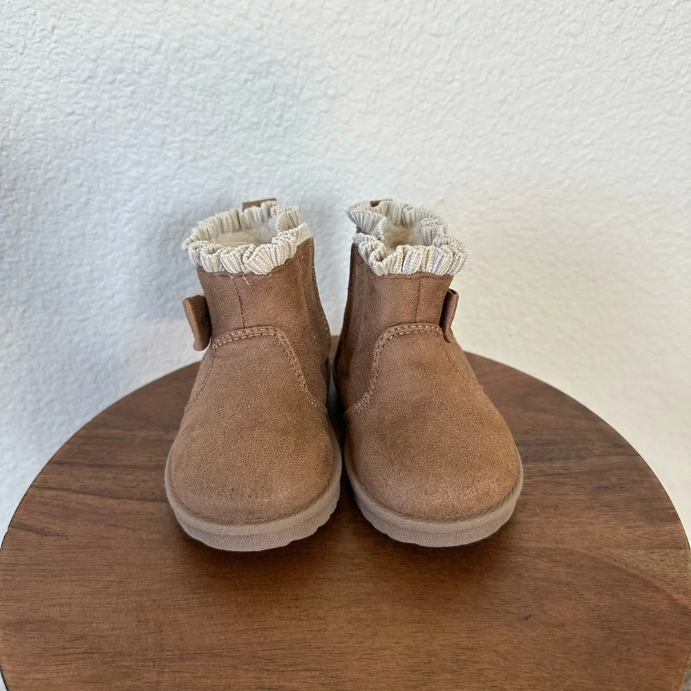 Wonder Nation Infant Girl Size 3 Brown Faux Suede Ruffle Bow Ankle Boots